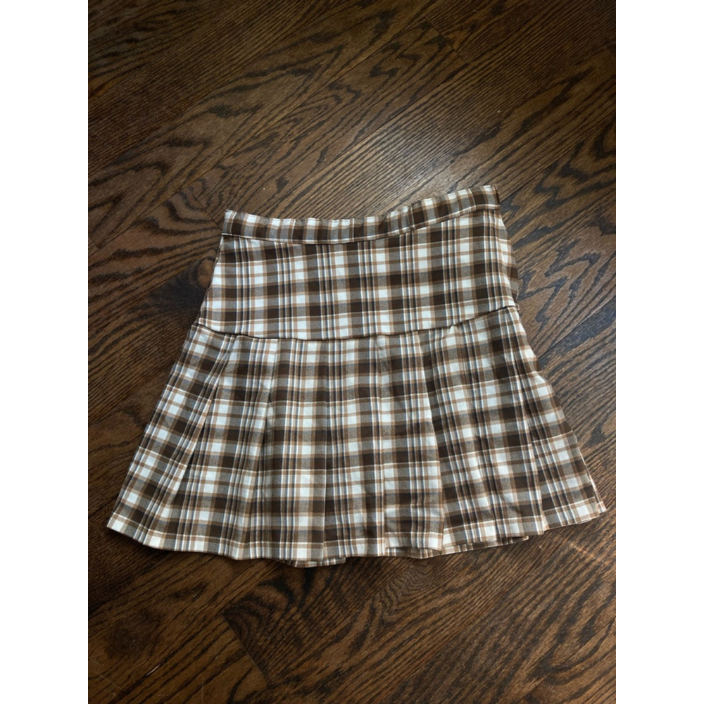 Girls H&M Plaid Skirt Size 12-13A Brown and White